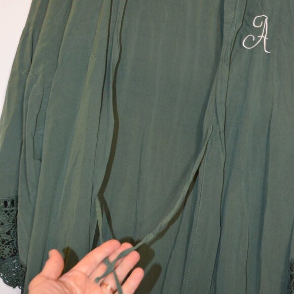 Home wear Wrap Rob Dark Green Lace Bottoms and Sleeves Embroidered A Cardigan M - Picture 6 of 8